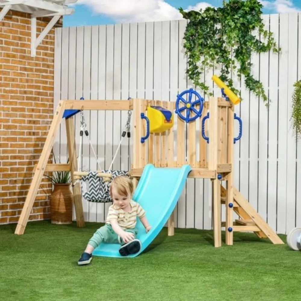 

Wooden Swing Set Toddler Slide Children's Indoor Multi-Functional Slide Swing Combination Baby Home Slide Toy Small Amusement