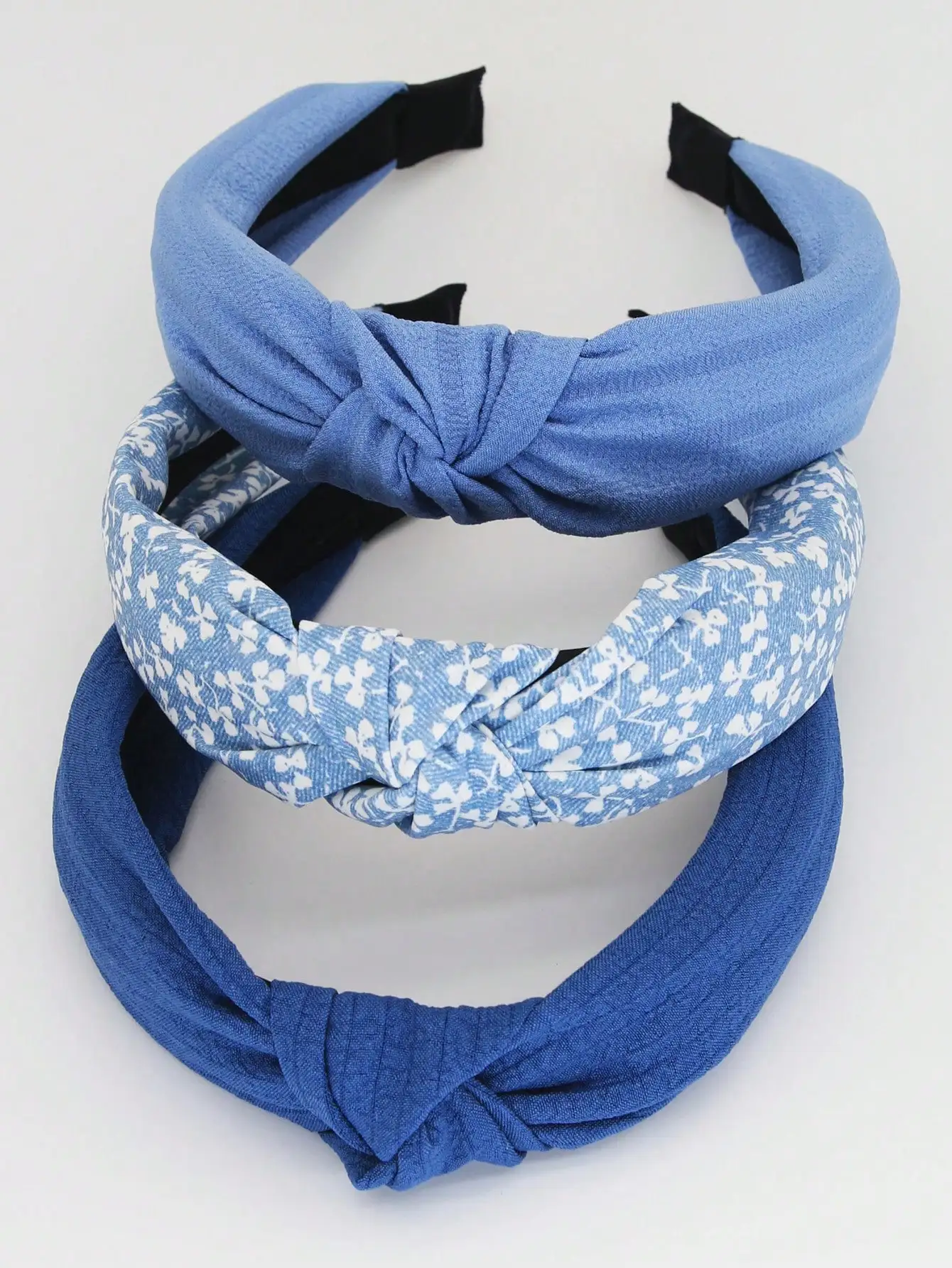 

3pcs Blue Fabric Floral Solid Color Non-Slip Knotted Headbands For Women