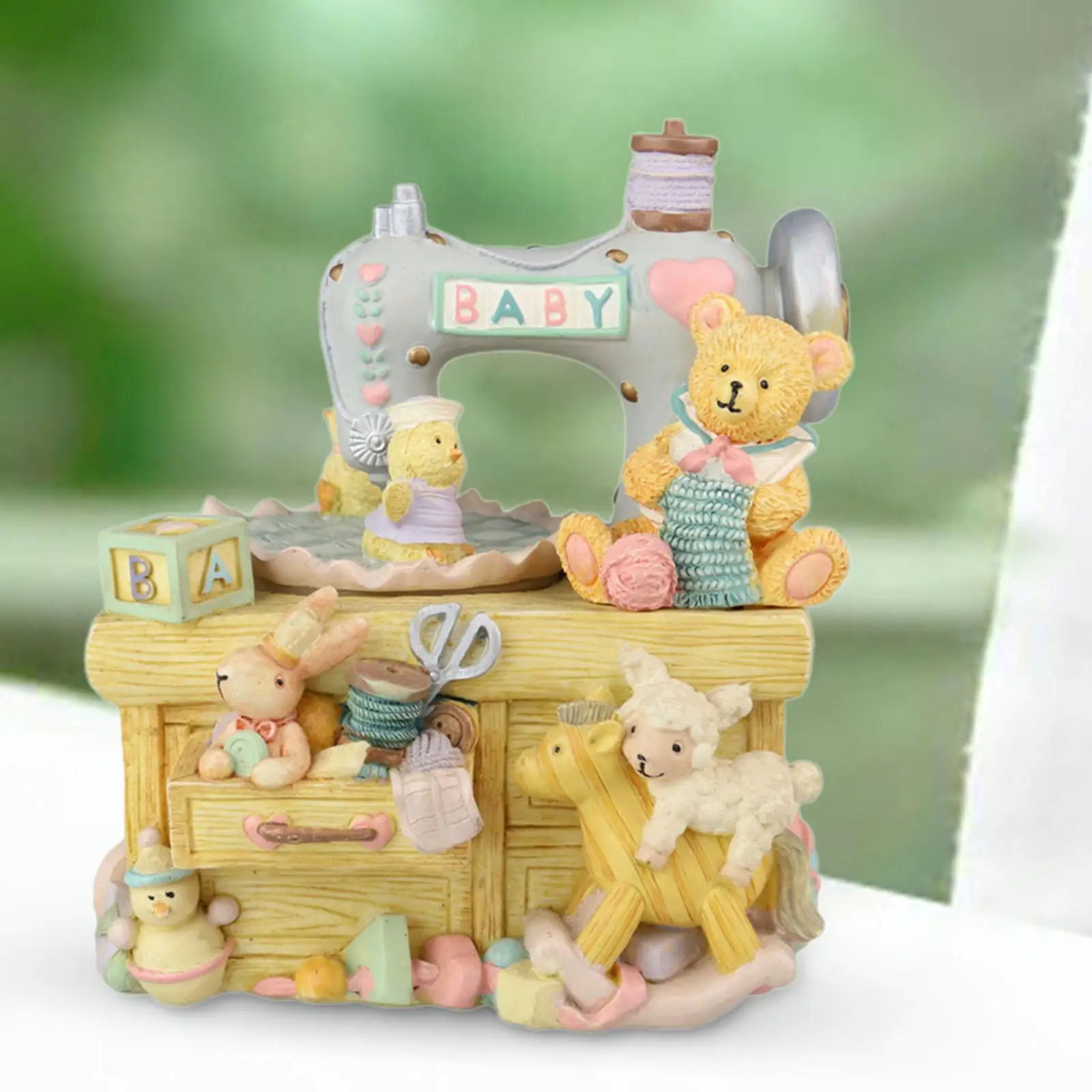 

Sewing Machine Animal Figurine Music Box Decorative Hand Painted Table Decoration 4.7x4x5.5inch for Birthday Presents Versatile