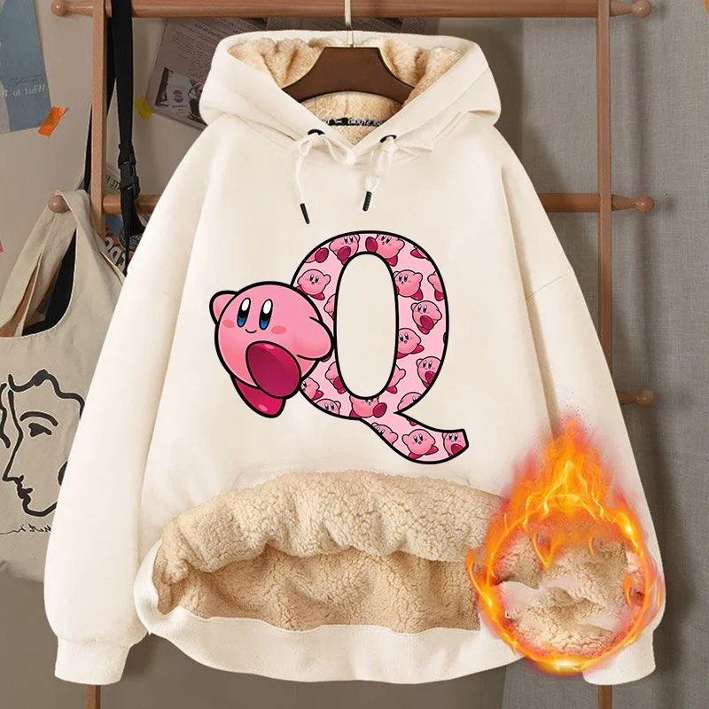 Star Kirby Adult Sweatshirt Boy Girl Cute Cartoon Lamb Velvet Pullover Hoodies Outdoor Warm Thick Top Coat Anime Clothing Gifts