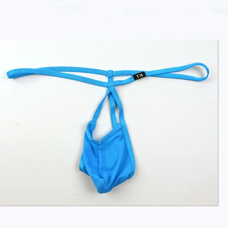 Men's Hollow Front Thong Underwear Ice Silk Sexy T-back Briefs Low Rise Open Hole U Pouch Male G-string Underpants for Nightwear