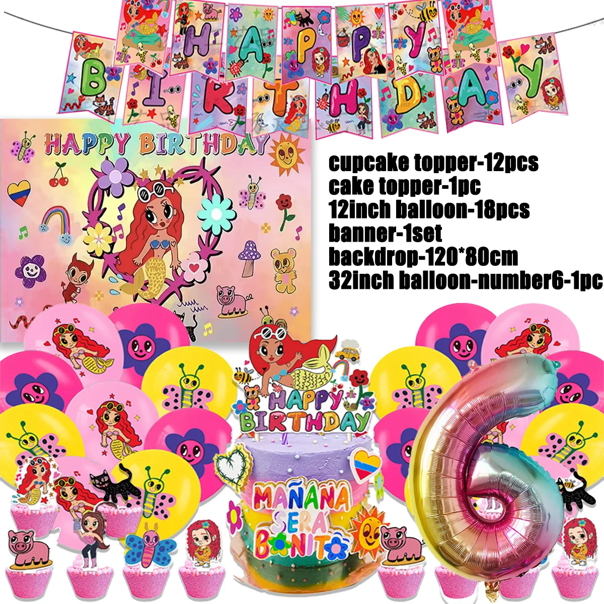 

Manana Sera Bonito Theme Child Birthday Party Decor Cartoon Karol G Balloon Banner Backdrops Cake Toppers Kids Baby Shower Gifts