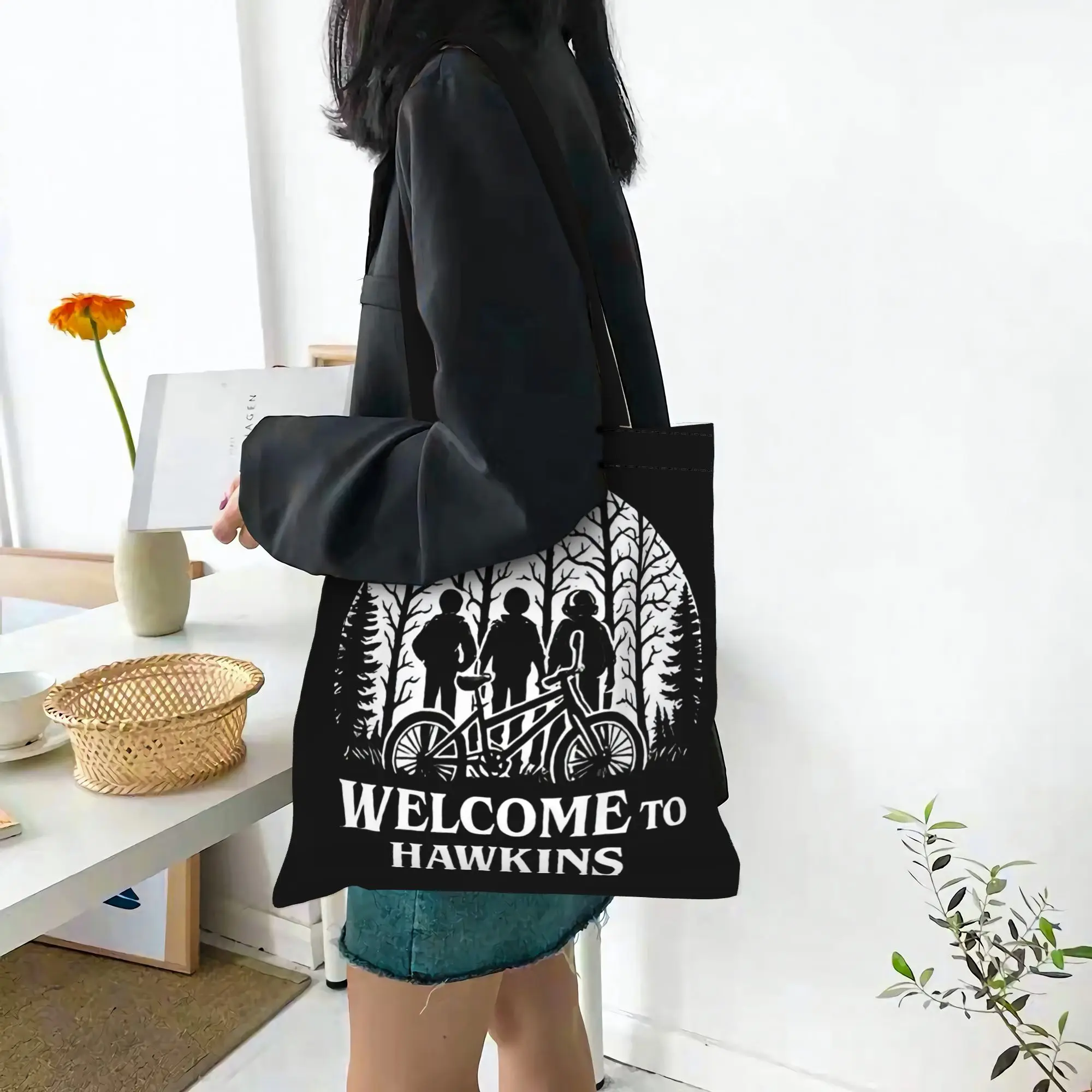 

Fashion shopping bag first day of school Welcome To Hawkins Canvas Canvas Tote Bag Women'S Shoulder Handbag