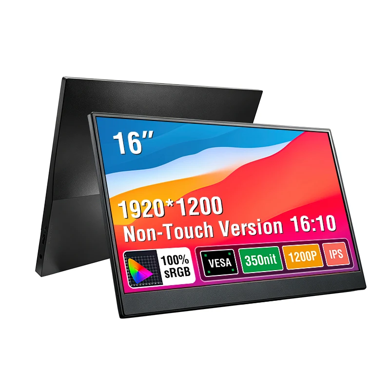 16-Inch Touch Portable Monitor Non-touch Optional 1200P HDR 16:10 For XBox PS4 / 5 Switch Cell Phone PC Loptop Extensio