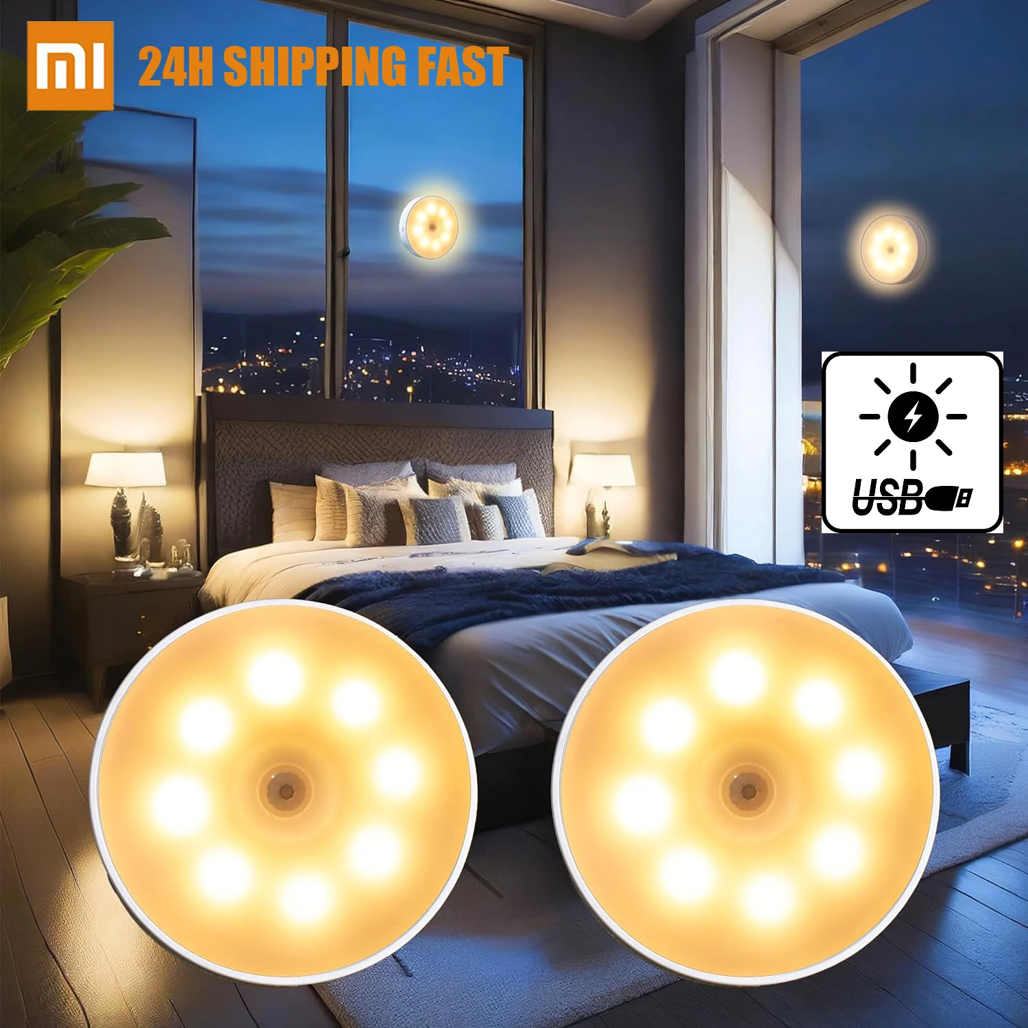 

XIAOMI Motion Sensor Night Light Rechargeable USB Solar Lamp LED Wireless For Kitchen Cabinet Bedroom Porch Lighting