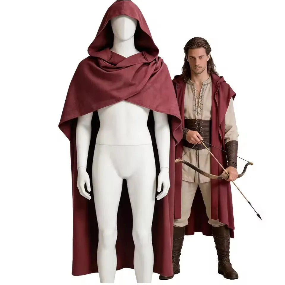 Medieval Knight Hooded Cloak Linen Renaissance Cape With Hood - Halloween Hobbit Cosplay