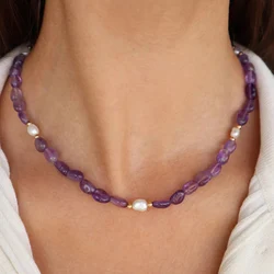 Trend Elegant Jewelry Handmade Wedding Imitation Pearl Necklace For Women Fashion Natural Purple Stone Choker Necklace N0497