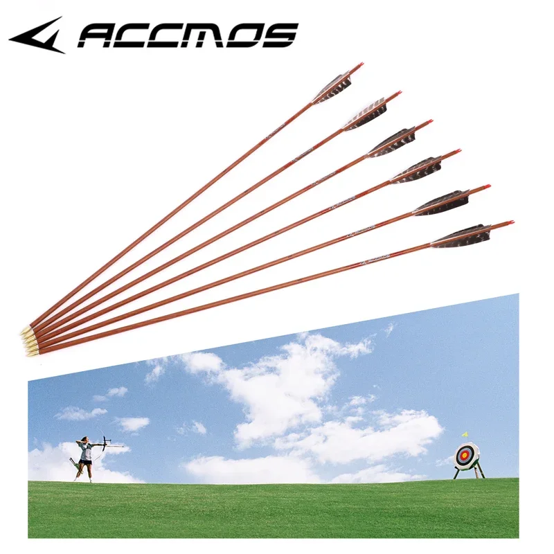 

ACCMOS ID6.2mm 32Inch Wood Carbon Arrows 6/12pcs Spine 350 400 450 500 550 600 700 800 for Longbow Recurve Bow Hunting Shooting