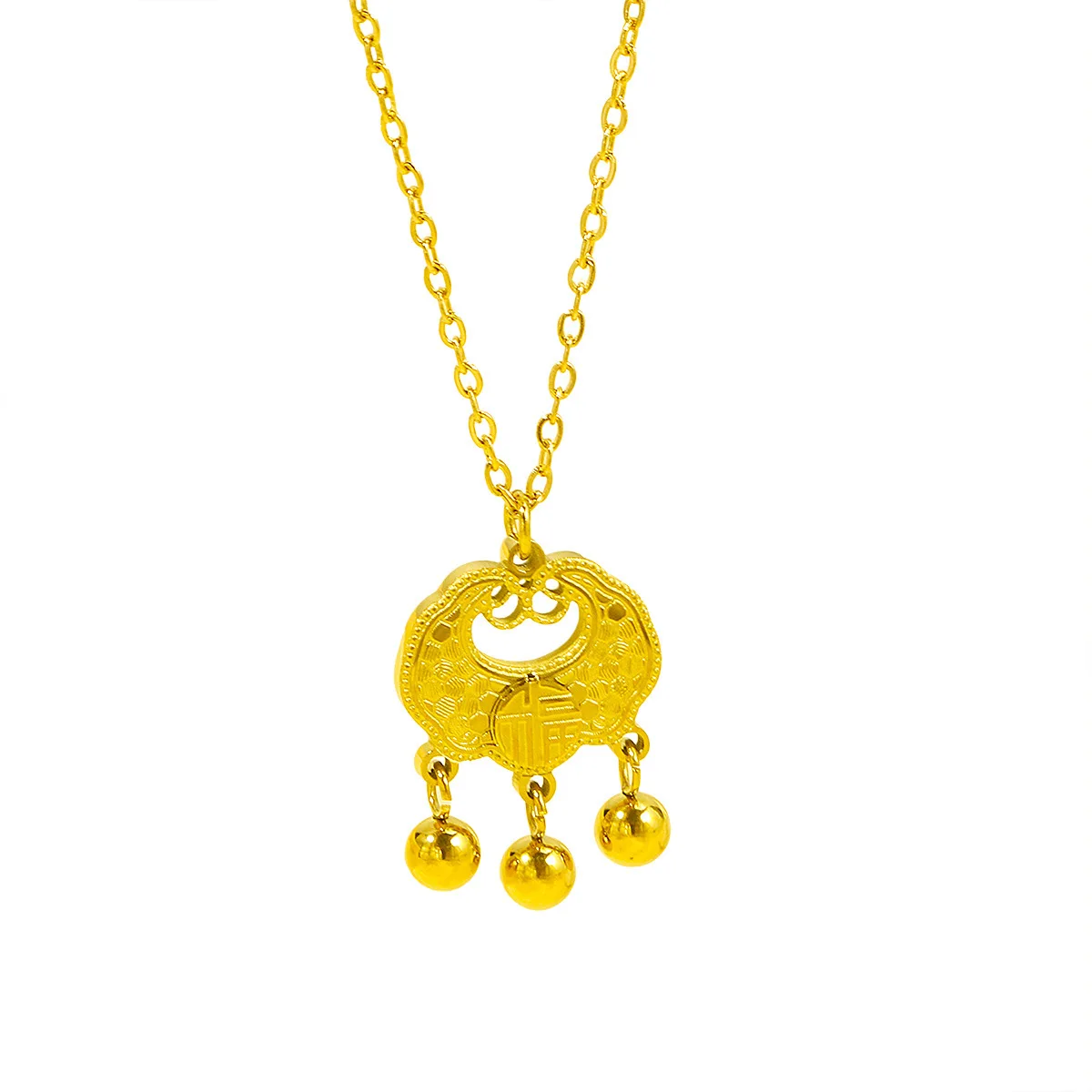 Women's Chinese‑Style Peace Lock Necklace, Gold‑Store‑Same‑Style Fu‑Character Ruyi Longevity Lock Pendant
