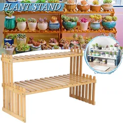 Desktop 2-Tires Plant Stand Storage Rack, Wooden Flower Pot Rack Shelf for Home Patio Plants Display Shelf Stand Flowers Shelves