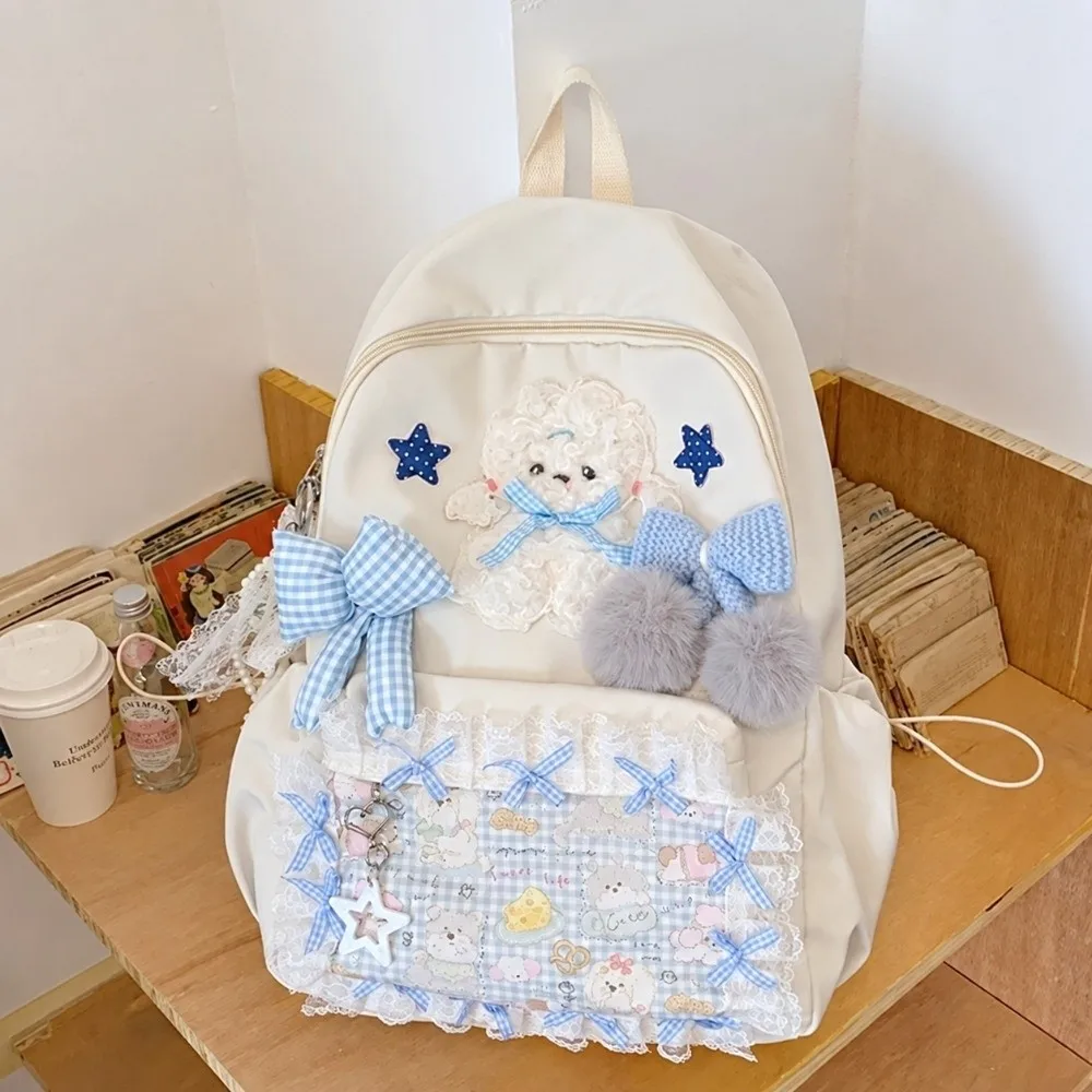 New Bow Lace Backpack Lolita-style Adjustable Straps Cute Girls Backpack Student Daypack Daily Outings