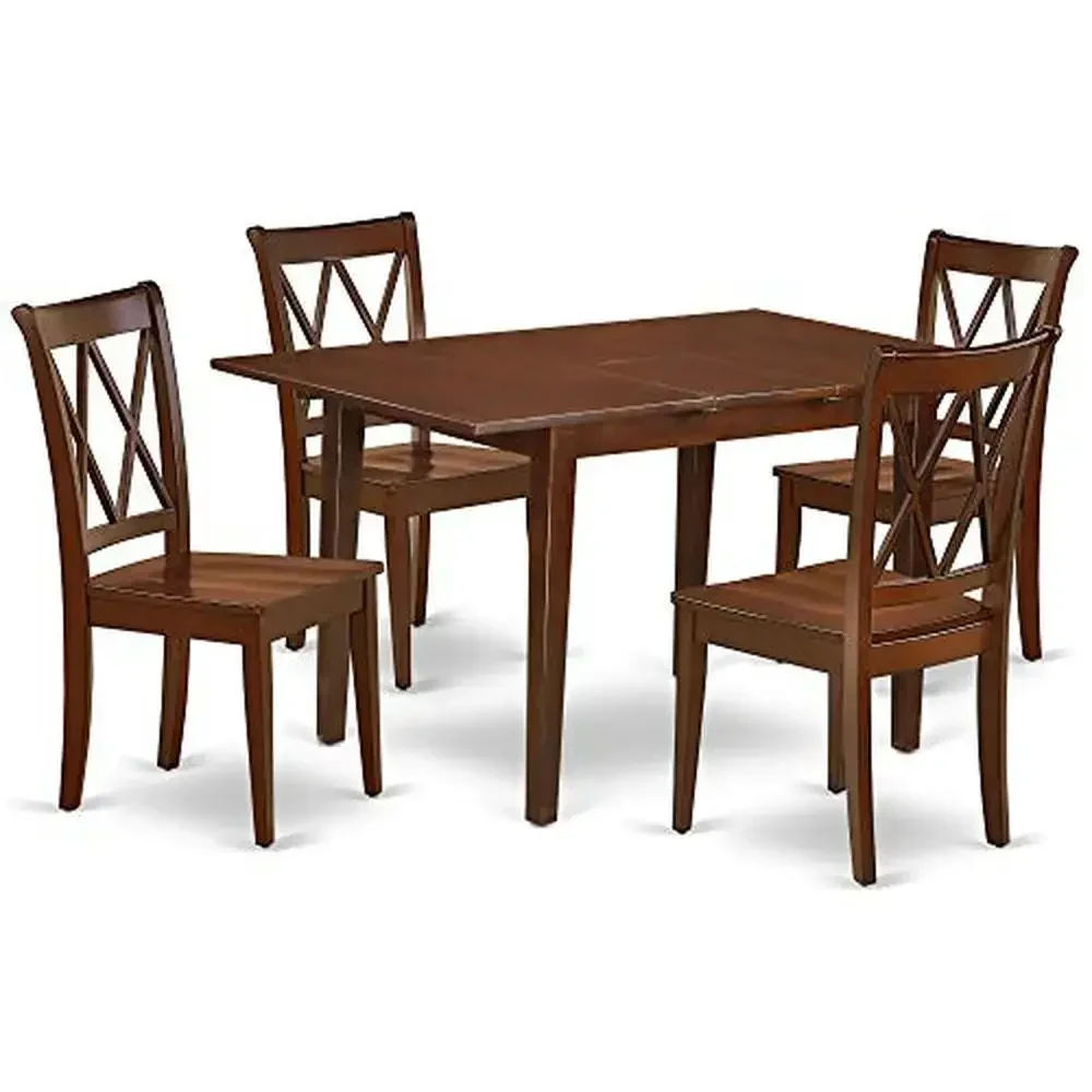 5-Piece Mahogany Dining Table Set Solid Wood Butterfly Leaf Kitchen Chairs 32x54 Inch Classic Design Premium Material Cozy Seat