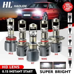 HL 2x H7 H4 H11 LHD LED 헤드라이트 미니 렌즈 프로젝터 120W 12000LM 9005/9006 자동차 하이/로우빔 캔버스 전구 오프로드용