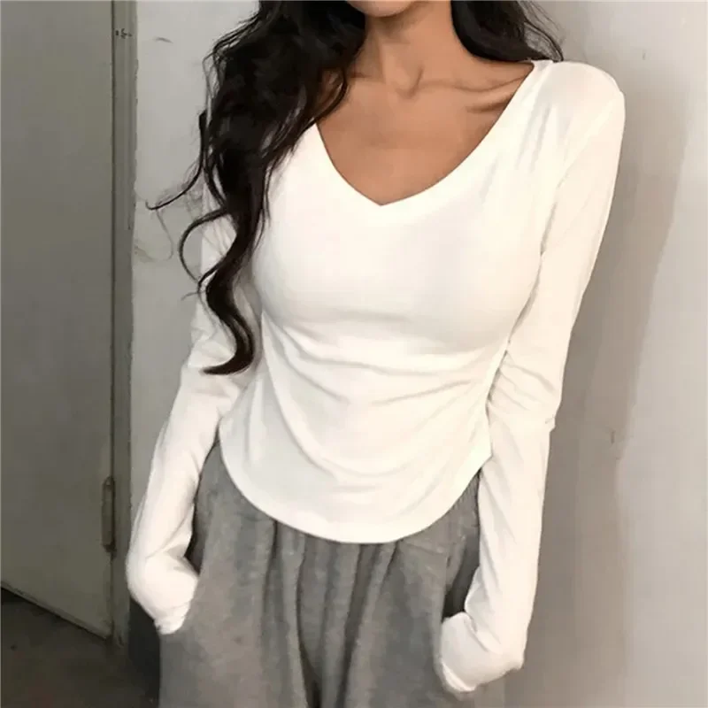 

New Irregular Long Sleeve T-Shirt For Women Slim Fit Tops Solid Color Casual Tee Sexy Streetwear Female Bottoming Shirt