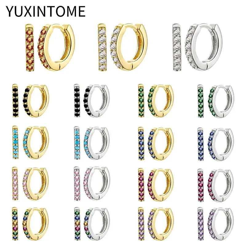 925 Sterling Silver Ear Needle 7mm Small Hoop Earrings For Women Colorful Crystal Round Gold Silver Earrings Fashion Jewelry