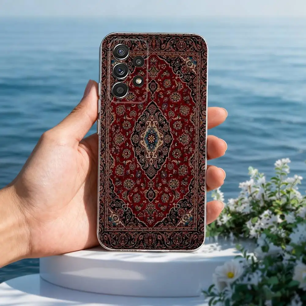 حافظة هاتف على شكل زهور السجاد العربي الفارسي لهاتف سامسونج A51,71,30,S21,10,20,Ultra,FE,Lite,S22,23,9,PIus,شفاف,سيليكون #4