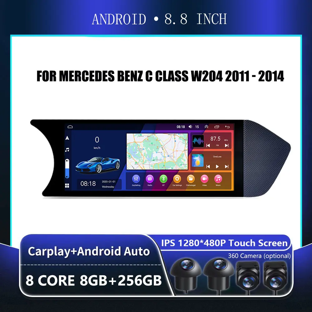 

12.3'' For Mercedes Benz C Class W204 2011- 2014 Android OS 4G WIFI IPS Screen Car Stereo GPS Navigation Auto Radio DSP