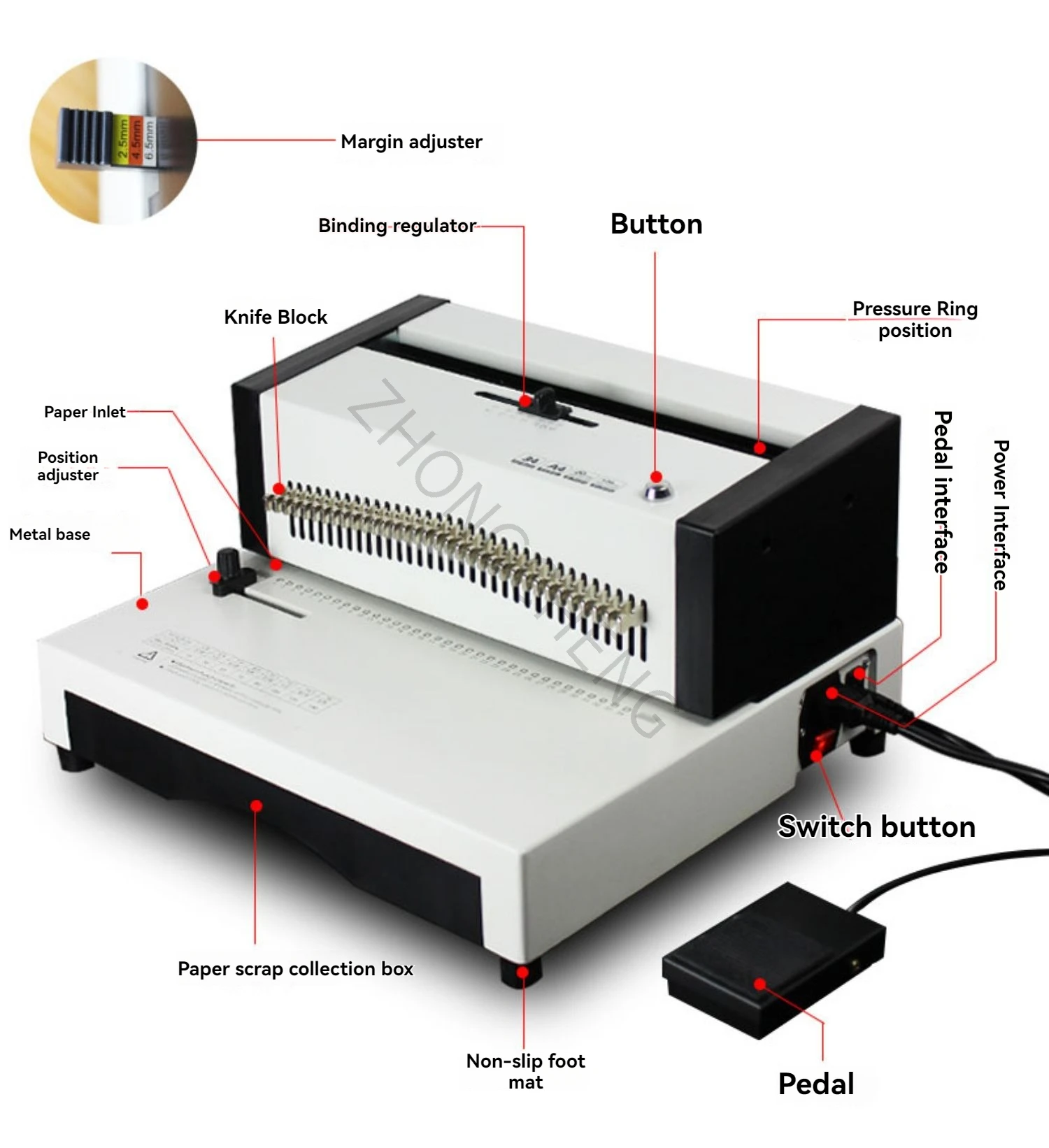 WE25A Electric 34mm Square Hole Punching Machine Punching and Stamping Iron Ring Binding Machine, Double Coil Binding Machine