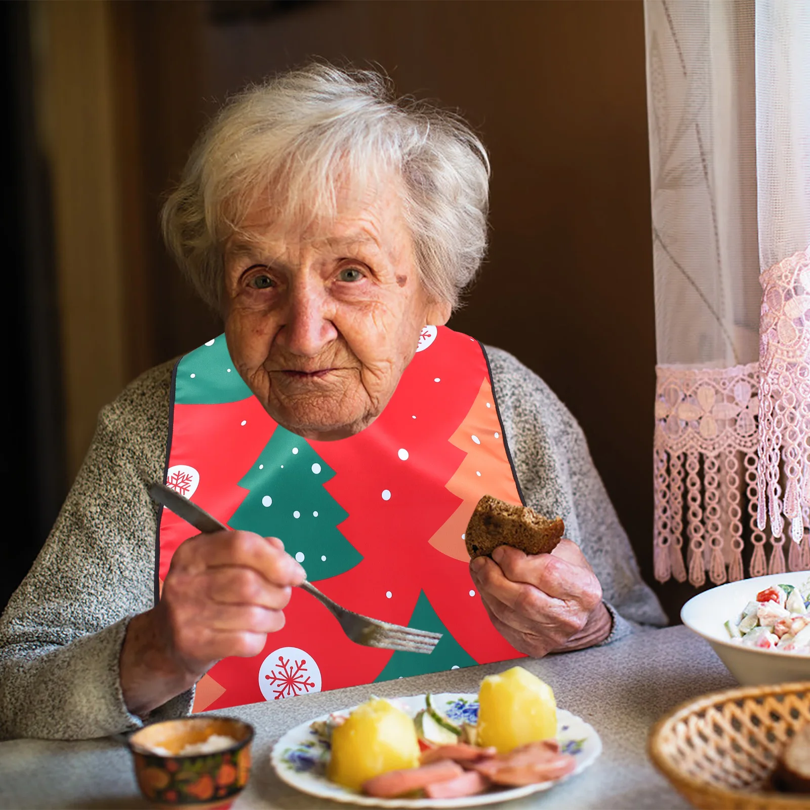 

Waterproof Adult Mealtime Bib Elderly Wearable Dining Feeding Protector Easy Clean Oil Proof Universal Men Women