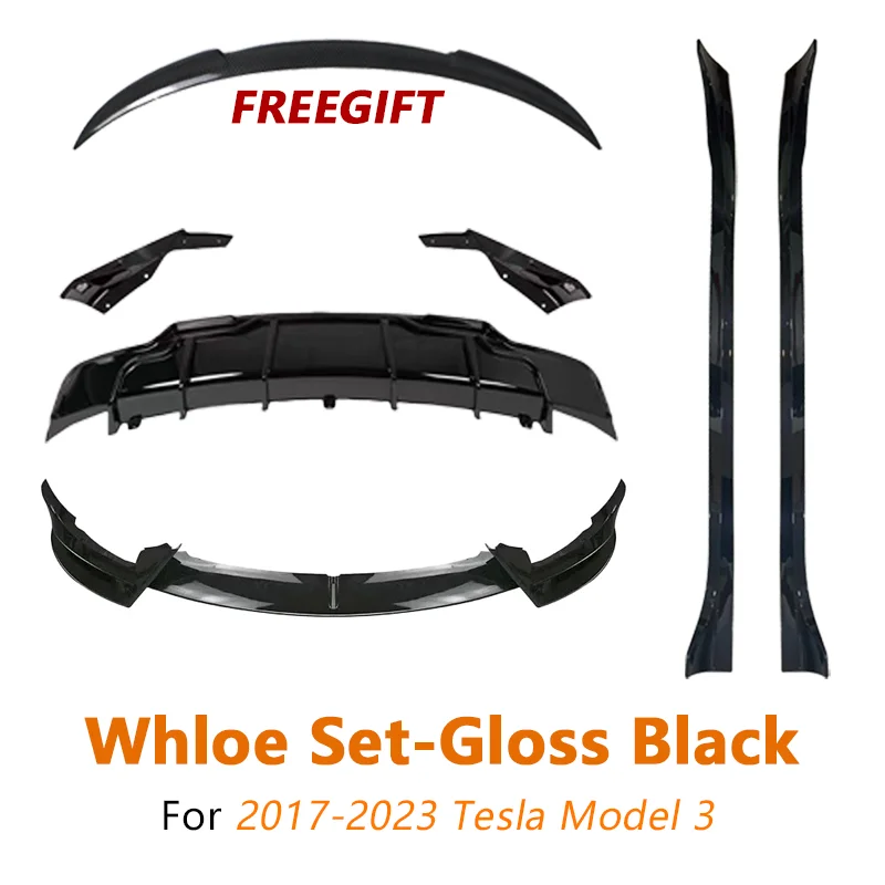 FADT Sport Body Kits Voor Tesla 2017-2023 Model 3 Bumper Lip Achter Lip Side Rok Tunning Gloss Black koolstofvezel Auto Accessorie