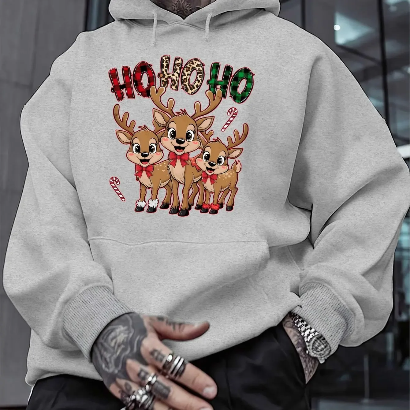 Christmas Reindeer Trio Men's Sweatshirt Hoodie   Comfortable and Soft Fabrics Exquisite Gifts for Family and Friends