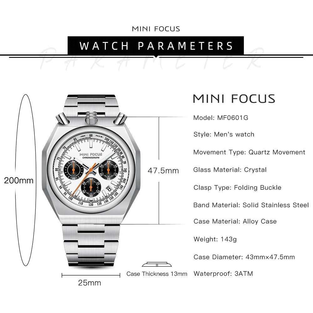 MINI FOCUS His and Hers Multifunction Stainless Steel Watch Luxury Quartz Watches for Men & Women Gift