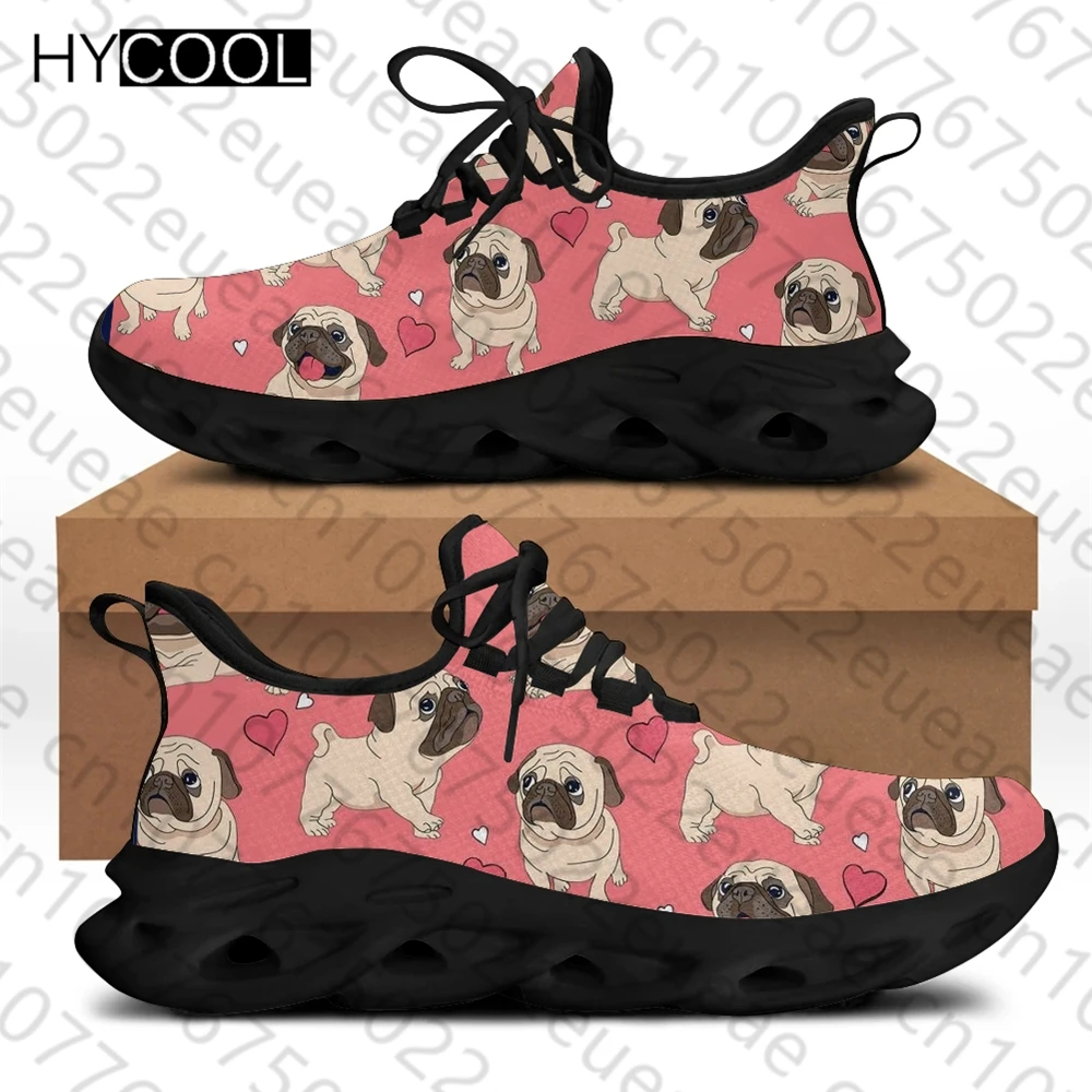 HYCOOL Puppy Dog With Love Heart Printing Women Mesh Anti-Skid Flats Sneakers Lightweight Comfortable Running Sport Shoes