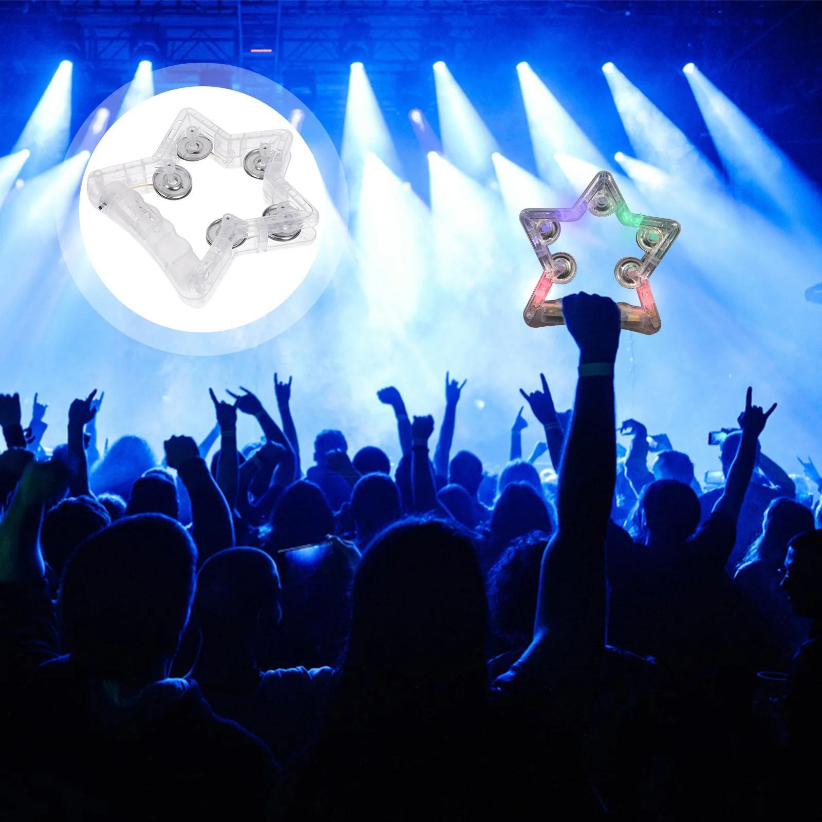 Pandeiro piscante em forma de estrela de cinco pontas, instrumento de percussão portátil para festas, festivais, eventos esportivos, carnaval