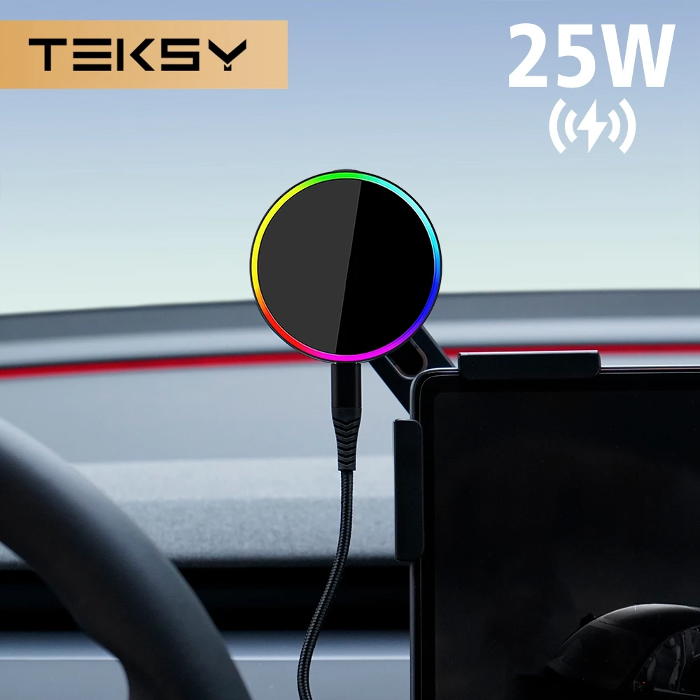 25W Car Phone Mount Holder Magnetic Wireless Charger Compatible with MagSafe for Tesla Model Y L JUNIPER 3 HIGHLAND 2026