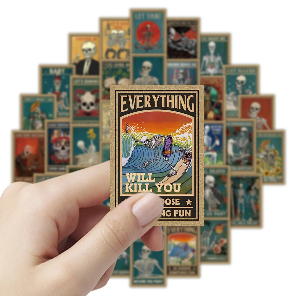 Autocollant de carte crâne d'horreur gothique, 50 pièces, Graffiti Cool personnalisé, autocollant étanche, tasse d'eau, coque de téléphone, bureau d'ordinateur portable, DIY bricolage