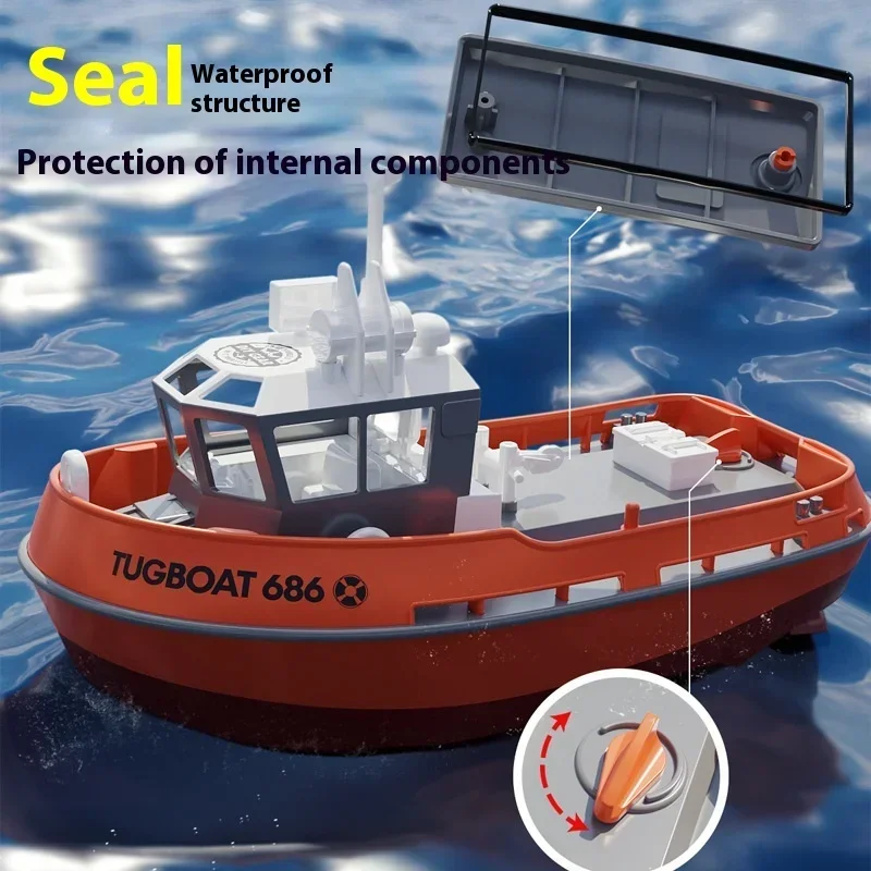 2.4g Remote Control Boat Manual Assembly Simulation Scale Tugboat Toy Gift For Children