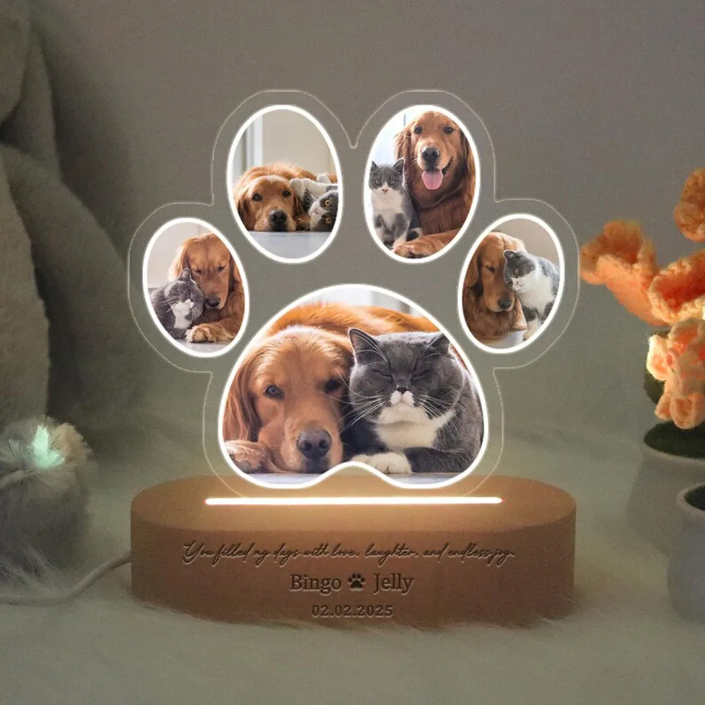 Personalisiertes Haustier-Foto-Nachtlicht mit Holzsockel, Hunde-Gedenkgeschenk, LED-Stimmungslicht, Heimdekoration, Individuelles Beileidsgeschenk