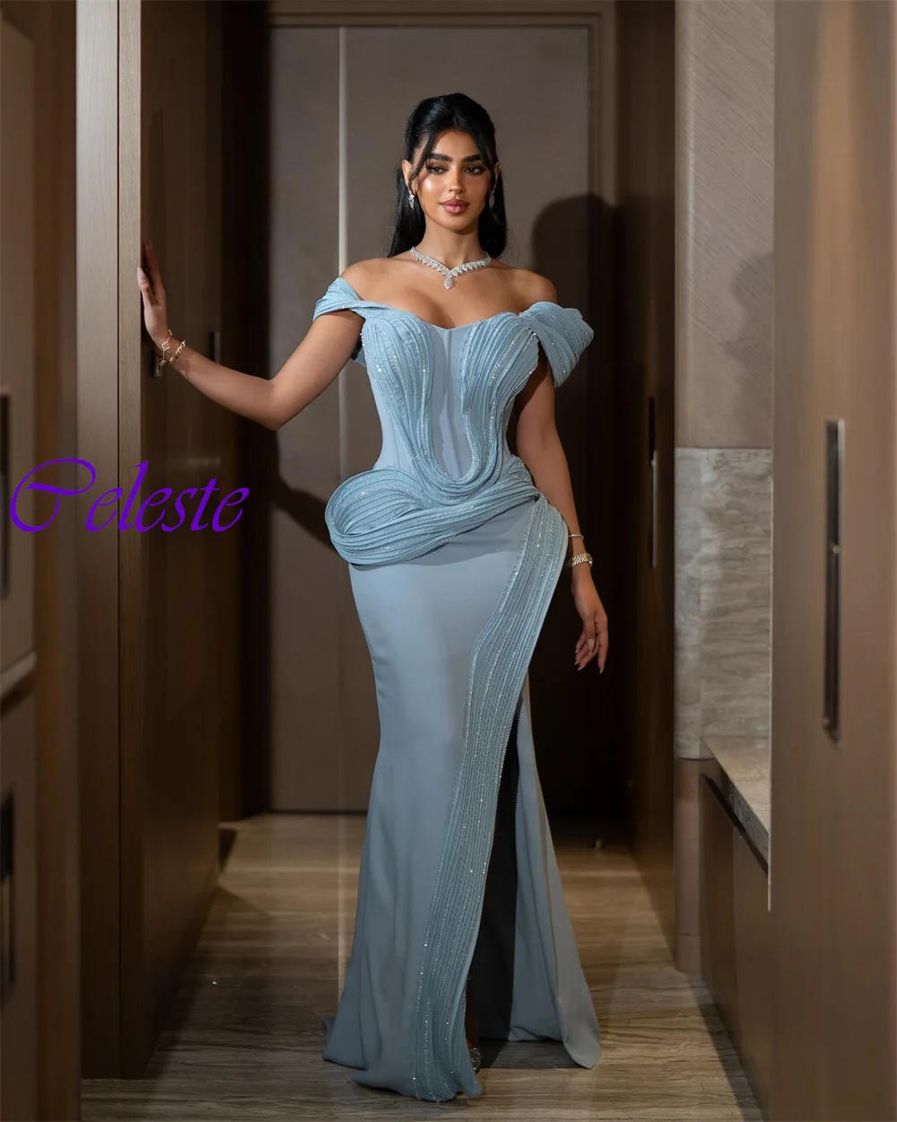 Customized Exquisite Chiffon Strapless Mermaid Evening Dress Sexy Side Slit Prom Dresses Fashion Special Occasion Gowns