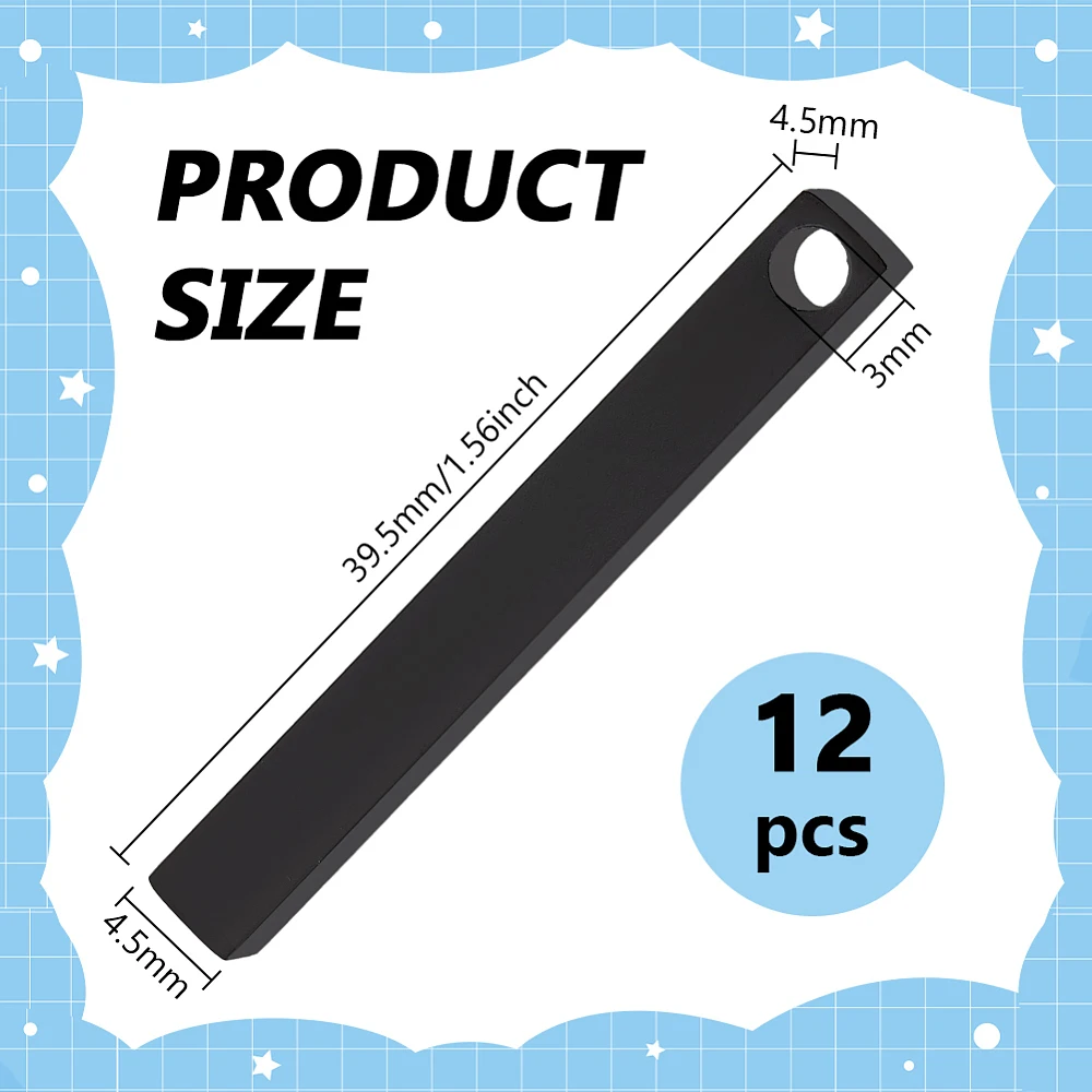 12Pcs Black Stainless Steel Engraving Bar 1.5x0.2x0.2Inch Rectangle Stamping Blanks Bar Metal Engraving Blank for Necklace
