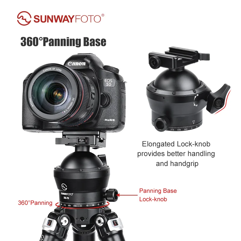 SUNWAYFOTO XB-70 70mm Ballhead for Hunting Tripod,with Picatinny and Arca Swiss Clamp,Load 88lb(40KG)