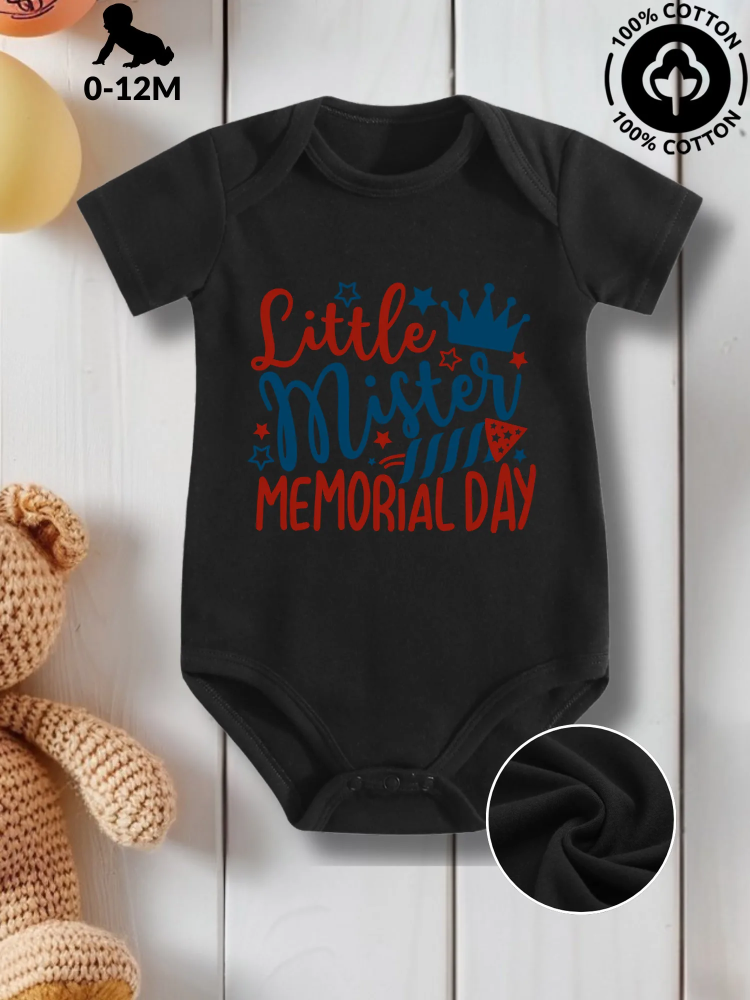 

Детский комбинезон Little Mister Memorial Day унисекс, из чистого хлопка, для ухода за кожей, всесезонный, черный, 190 г/м²