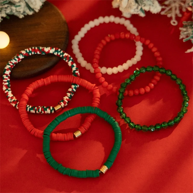 Christmas Themed Beaded Bracelets Colorful Clay Beads Bracelets Stackable Beaded Bracelets Stocking Fillers for Women