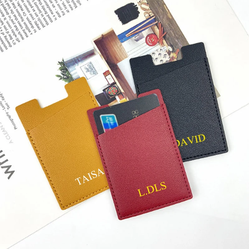 Engrave Initials PU Leather Card Bag Business Luxury ID Card Holder With Sticker Phone Back Wallet Pouch Purse Wholesale Gift