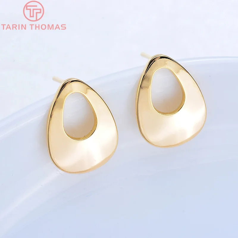 (2695)10PCS 12x17MM 24K Gold Color Plated Brass Hollow Drop Shaped Stud Earrings Diy Jewelry Findings Accessories wholesale