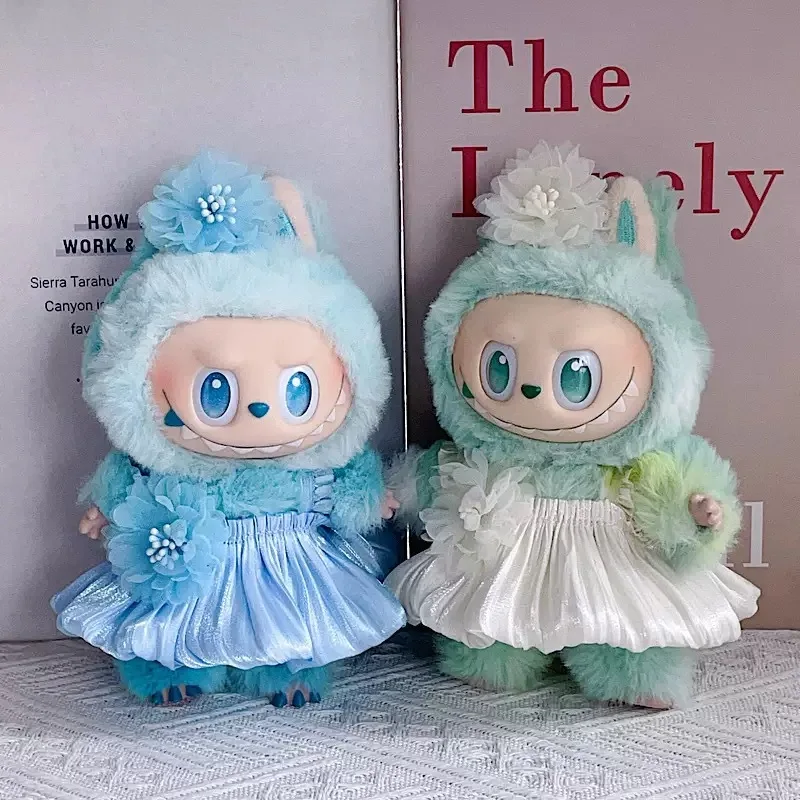 Mini ropa de muñeca de peluche, falda de brotes con accesorio para el cabello de perlas para muñecas Idol Labubu I II, muñeca Kpop de Corea, regalos de ropa DIY