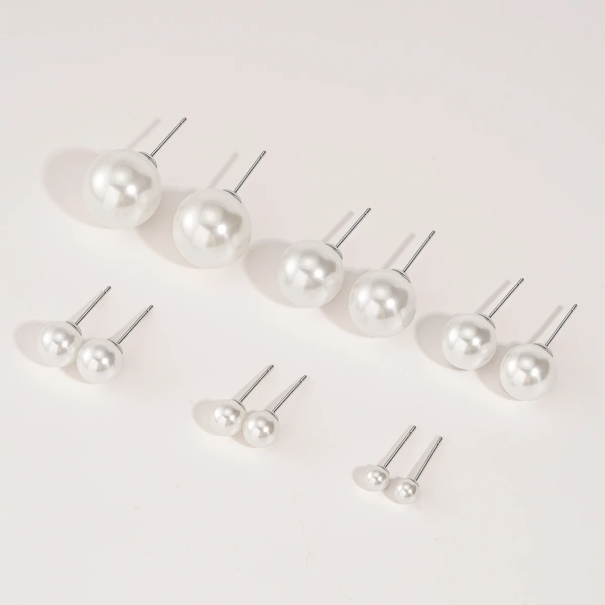 1Pair Brief Style Stainless Steel With White Beads Push-back Stud Earrings 4 5 6 8mmNo Fade Allergy Free