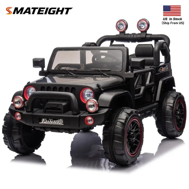 24V Kinder fahren auf Elektroauto mit Fernbedienung 2WD Hinterradaufhängung Kofferraum Bluetooth USB Lichter Zugstange Spielzeugfahrzeug für Kinder