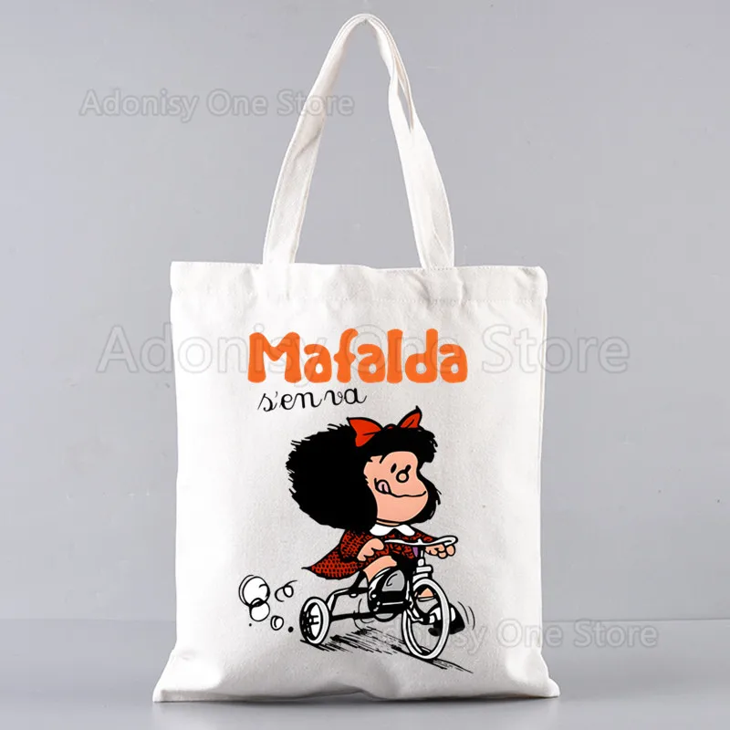 Mafalda-Bolso de compras de lona para mujer, bolsa de playa, de hombro, de gran capacidad