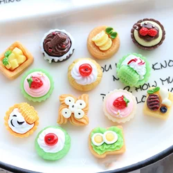 10 Pcs Mini Simulation Cream Cake Sandwich Cookies Chocolate Toast Fruit Pudding Dollhouse Decorations DIY Decor