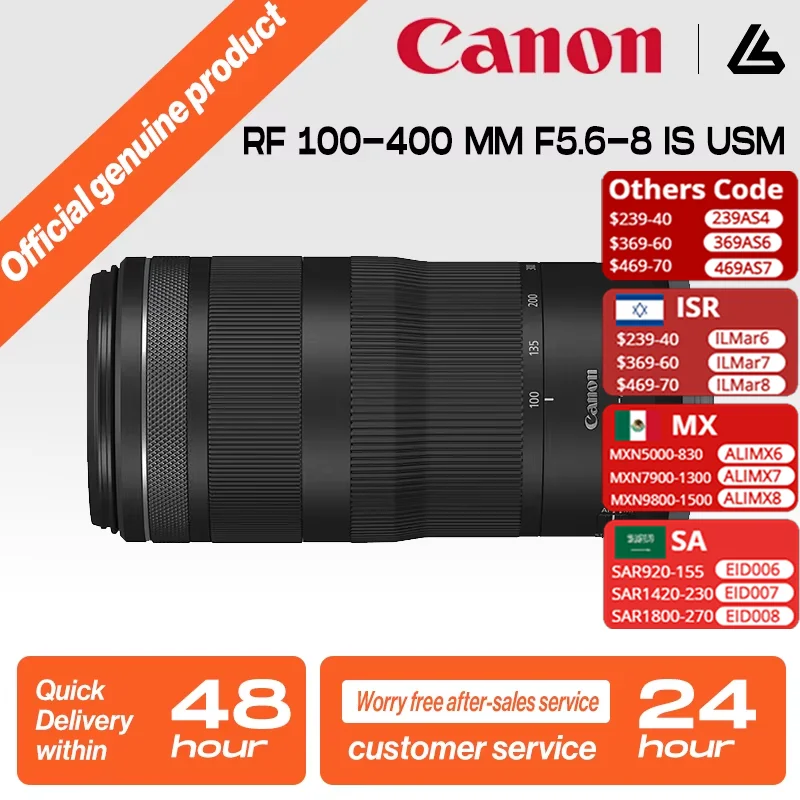 Lente de cámara Canon RF de 100-400 MM F5.6-8 IS USM IS, lente de cámara sin espejo de marco completo, teleobjetivo con ZOOM de enfoque automático para R RP R5