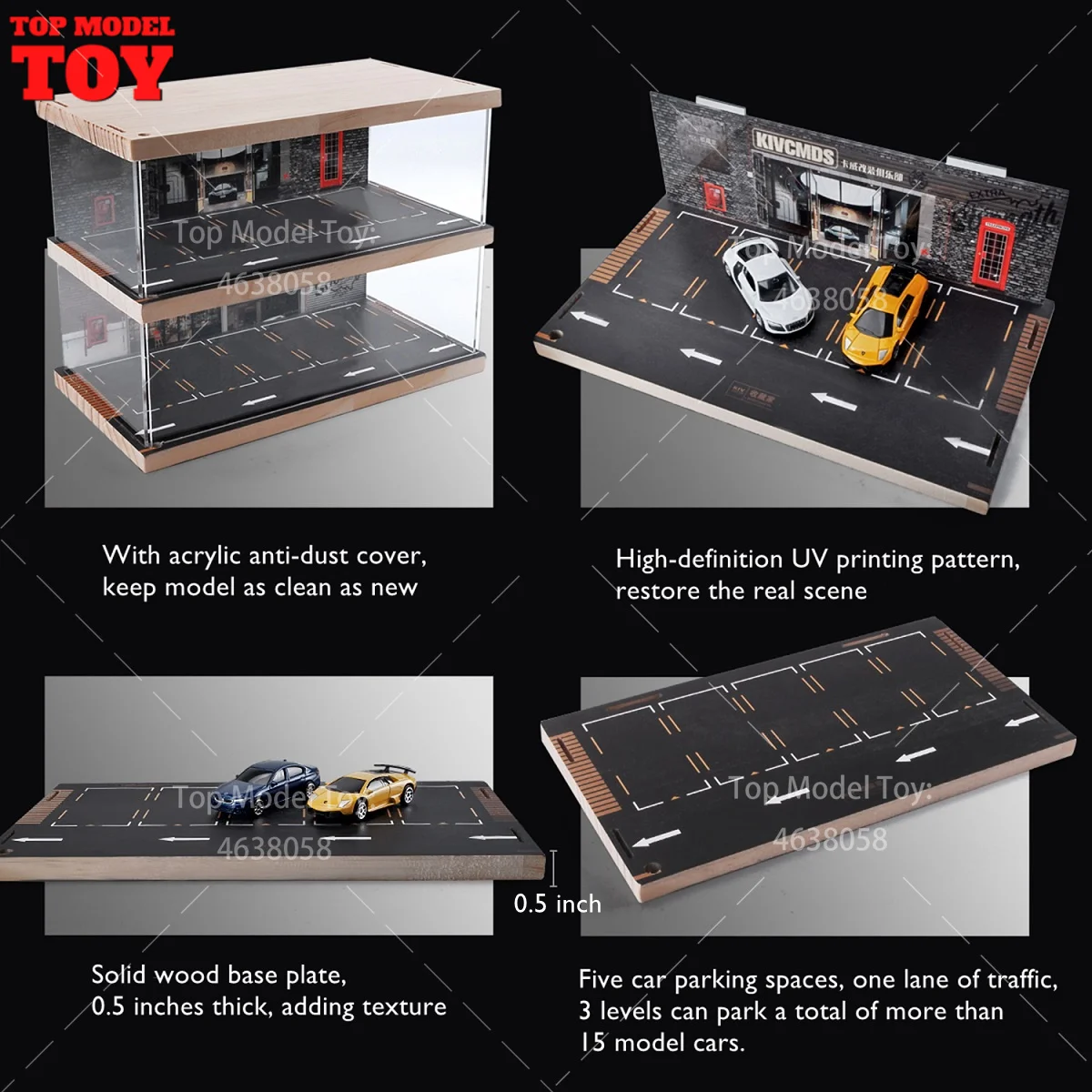 1/64 Scale Three Story Parking Lot Model Simulated Car Garage Scene Assembly Display Box Mini House Props for Fan Storage