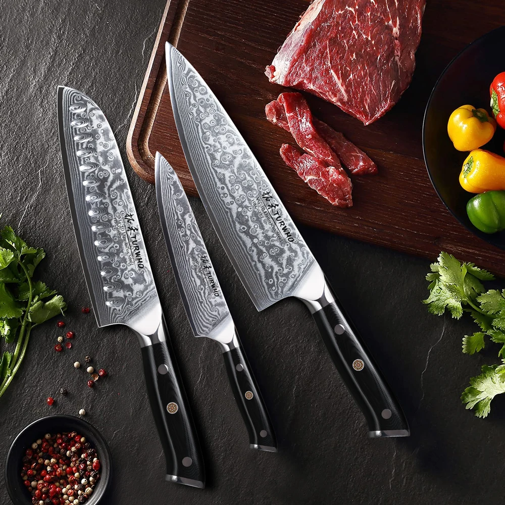 TURWHO 1-3PCS Set Of Knives Japan 67 Layer Damascus VG10 Steel Core Chef Knife Super Sharp Santoku Utility Knife Cooking Tools