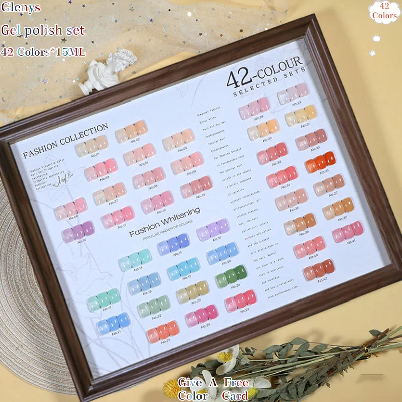Glenys 42 Color Ice nail polish Gel Fresh Whitening Soaking gel Color Matching Card Factory Direct Nail Varnish Set 15ml