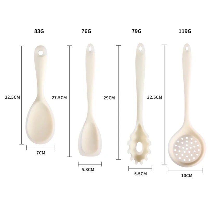 7 Pc Non Stick Silicone Utensil Set For Cooking And Baking Pot Spatula Kitchen Multifunctional Cooking Utensils Durable White