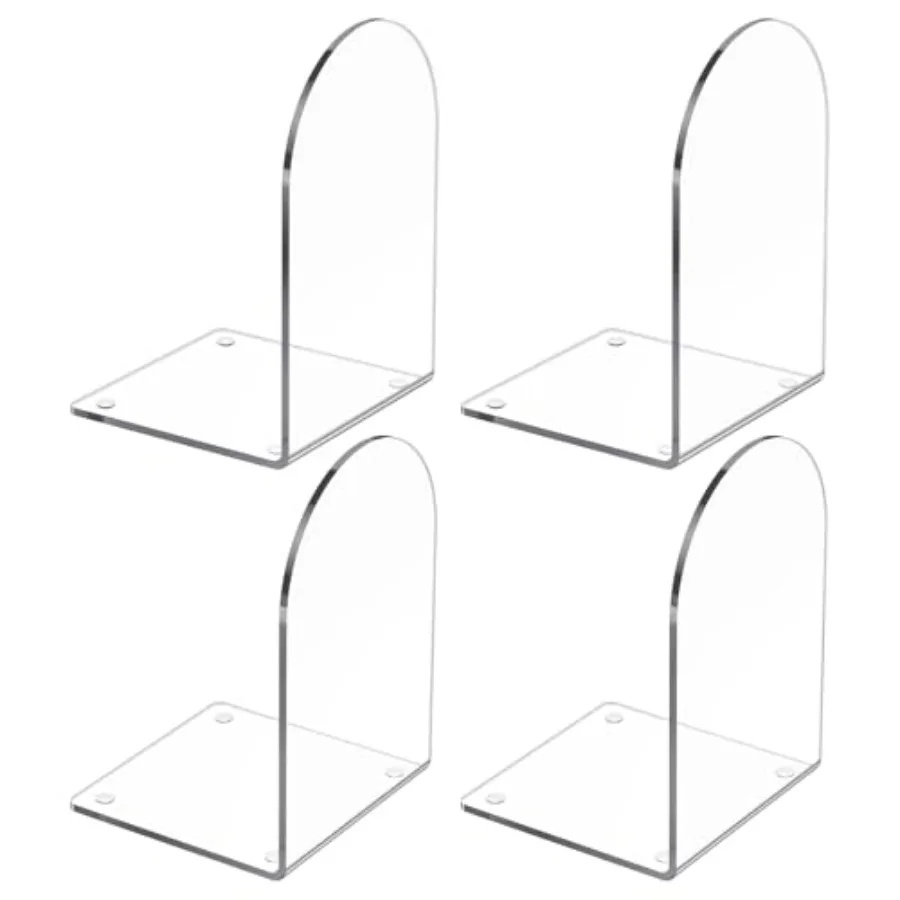 

4 Pcs Acrylic Bookends, Clear Book Ends for Heavy Books, Bookend Holders for Shelves, Arch Book Stopper to Hold Books, Decorati
